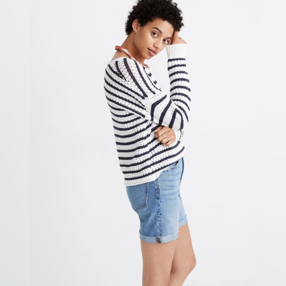 Madewell Striped Open-Stitch Austen Pullover Sweater White and Blue XS - Picture 5 of 15